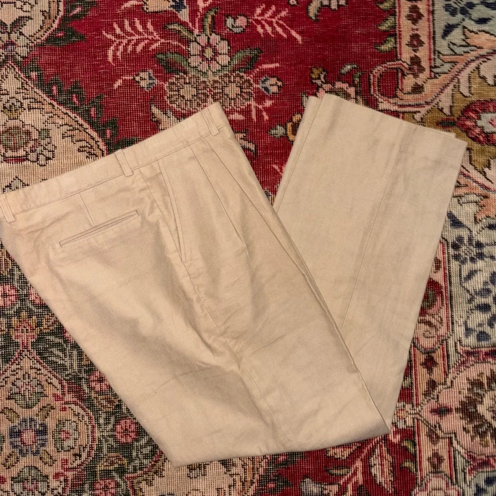 Vintage Orvis Mens Pants 38 Tan Pleated 100% Cotton Made in USA Sueded Chinos